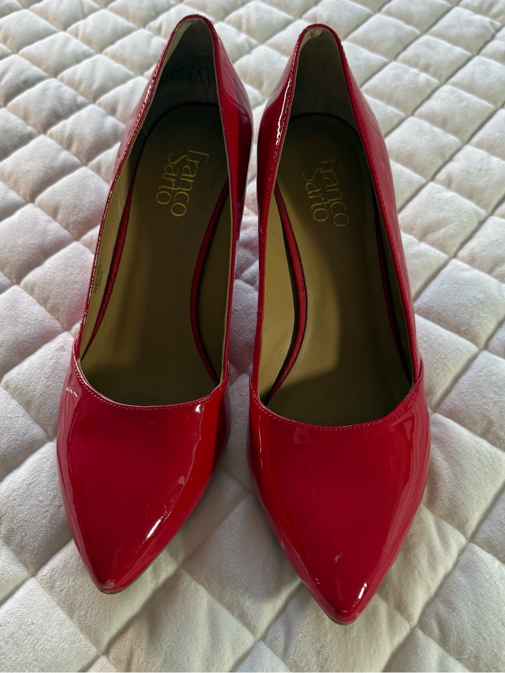 Franco Sarto Red Patent Leather Pointed Toe Wedge Pumps Heels Size 9M